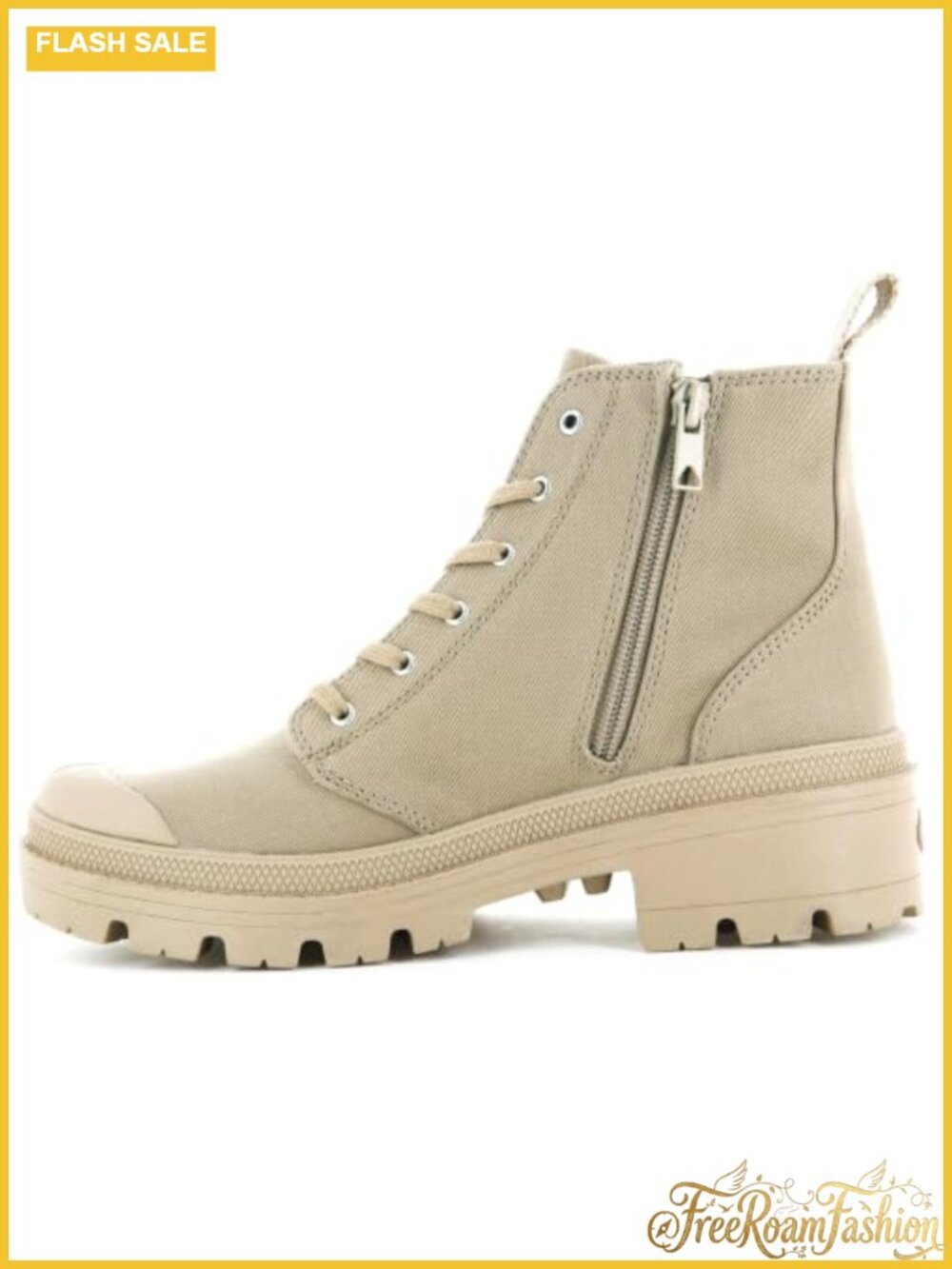 Women's Twill Canvas Combat Ankle Boots High-Top Platform